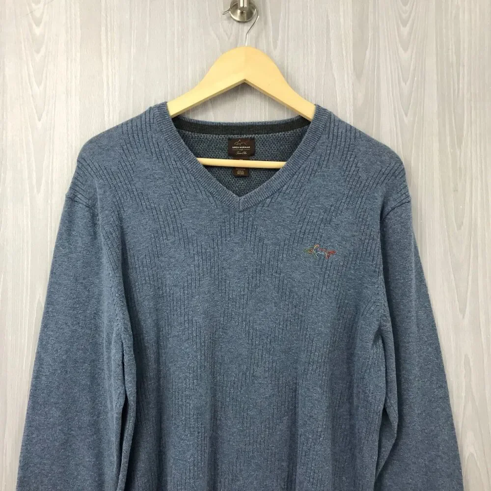 Greg‎ Norman Tasso Elba V-Neck Pullover Sweater Men's Medium Blue Cotton/Nylon